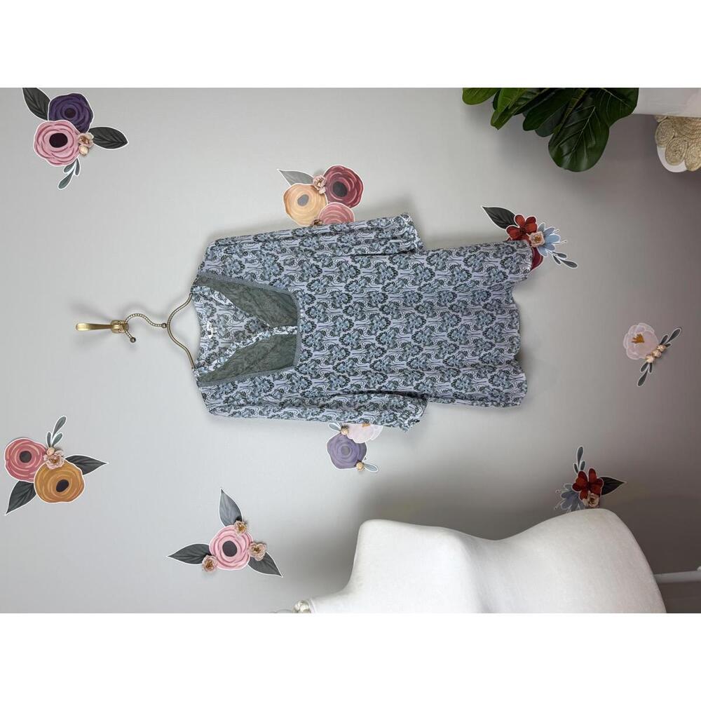 KUT from the Kloth Blue Chiffon Panel Floral 3/4 Sleeve Blouse - Size - Medium